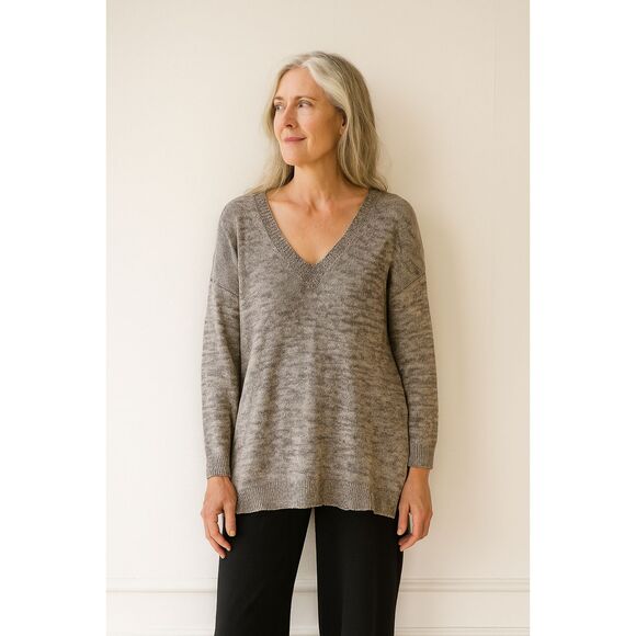 EILEEN FISHER Gray 100% Linen Knit Sweater Top Blouse   Women’s Size Small - Picture 1 of 10